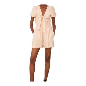 ZARA Women's Linen Blend Short Sleeve Tie Front Romper Jumpsuit Size‎ M Peach